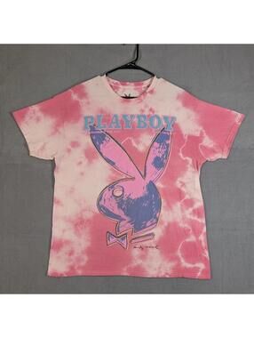 Playboy Andy Warhol Mens Large Pink Tie Dye Graphic T Shirt Streetwear Logo